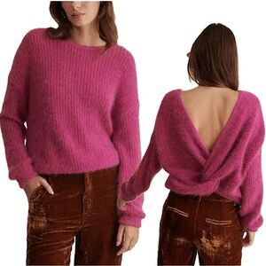 Garance Paris Kiwi Pink Knotted Open Back Wool/Angora Sweater Size S/M